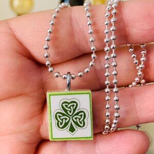 2/$12,4/$20 Celtic Knot Shamrock Scrabble Necklace